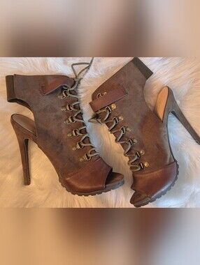 Womens Shoe Dazzle Olive Brown Peep Toe  Booties Size 8